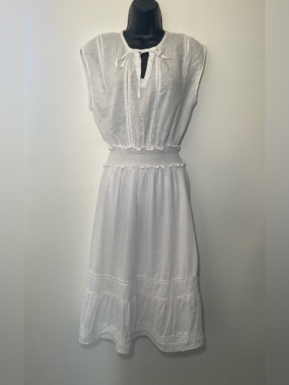 Rails Ashlyn White Linen Blend Smocked Midi Dress Small - Picture 2 of 9